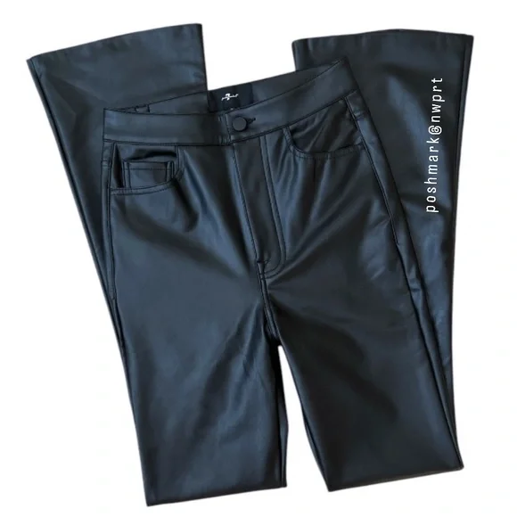 7FAM 🎸 7 For All Mankind Faux Leather High Rise Flare Pants 23 - Picture 3 of 12
